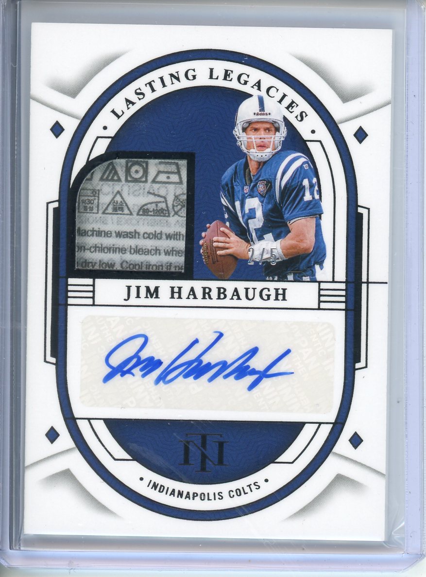 2023 Panini National Treasures Jim Harbaugh #LLE-JHA Laundry Tag Auto /5
