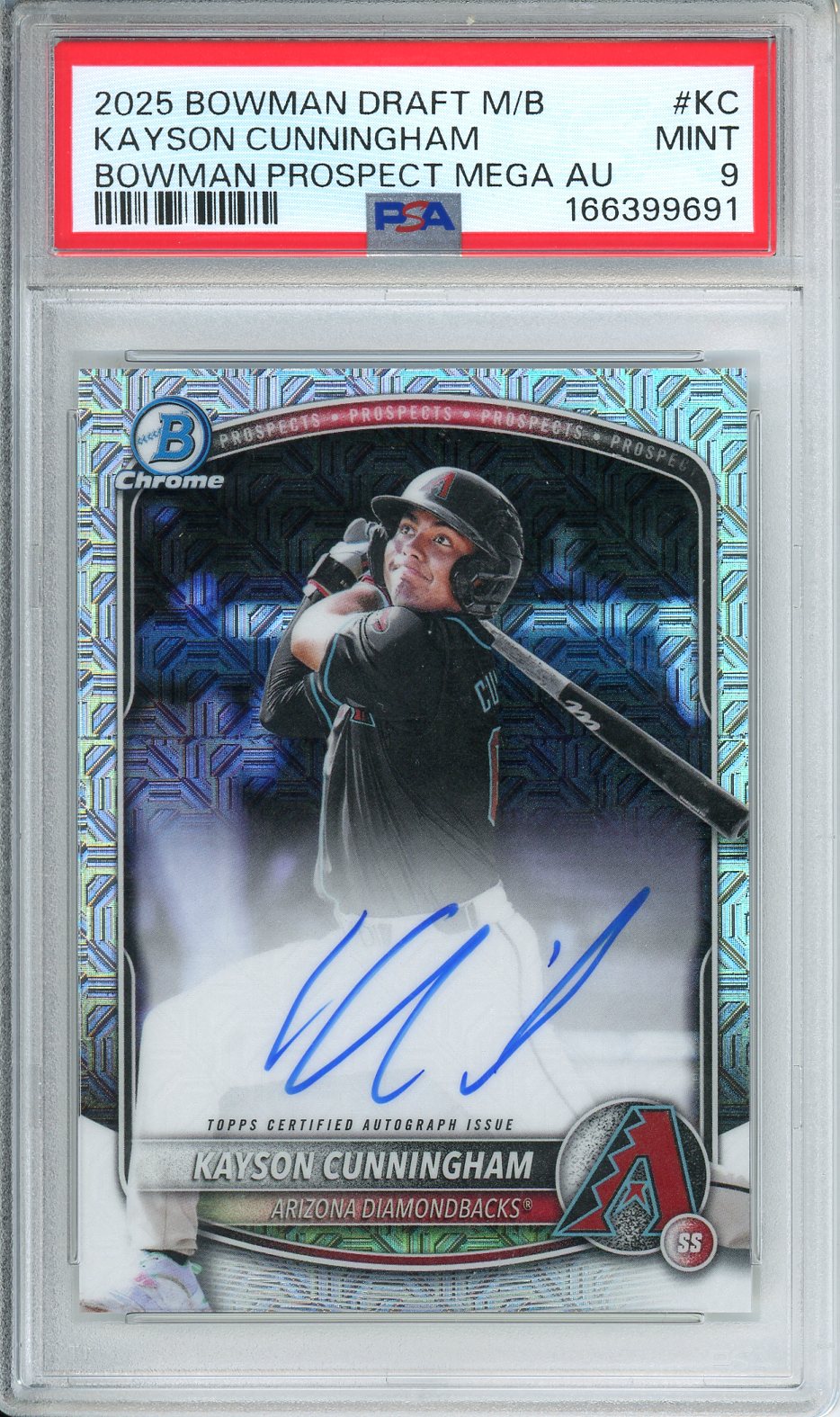 2025 Bowman Draft M/B Kayson Cunningham Bowman Prospect Mega AU #KC PSA 9