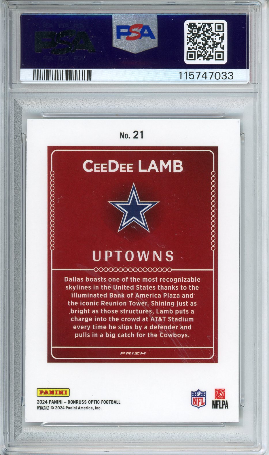 2024 Donruss Optic Ceedee Lamb Uptowns #21 PSA 10