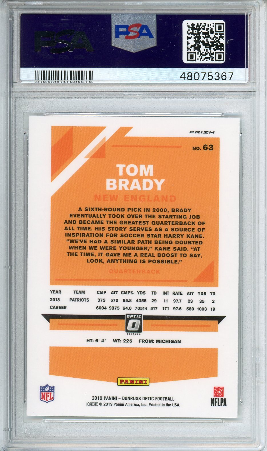 2019 Panini DonRuss Optic Tom Brady Holo #63 PSA 10