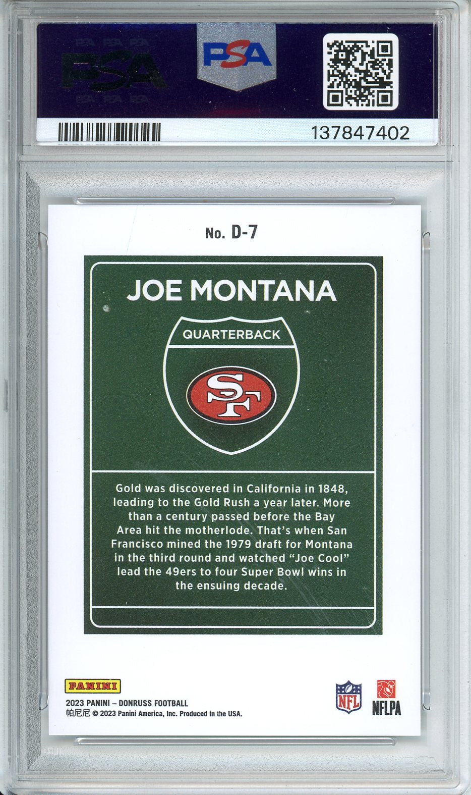 2023 Donruss Joe Montana Downtown #D7 PSA 9