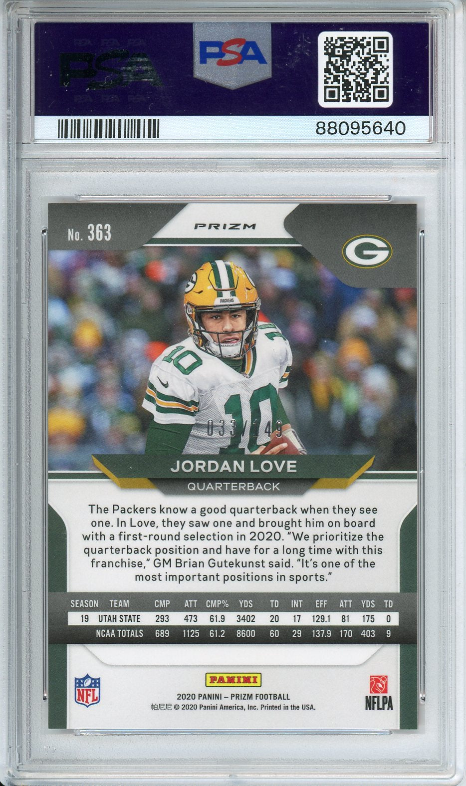 2020 Panini Prizm Jordan Love Red Wave #363 PSA 9