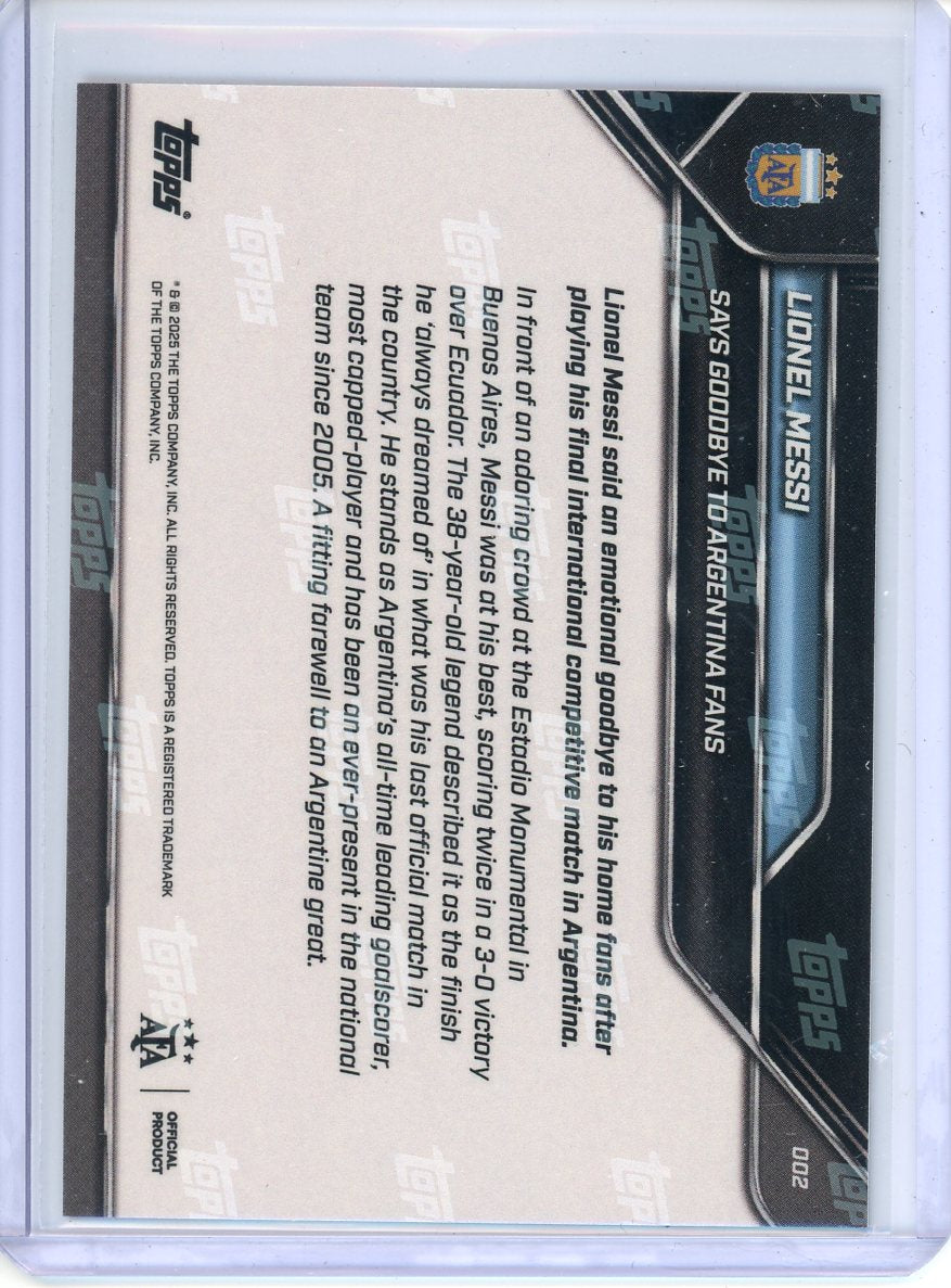 2025 Topps Now Lionel Messi Says Goodbye to Argentina Fans Gold /50