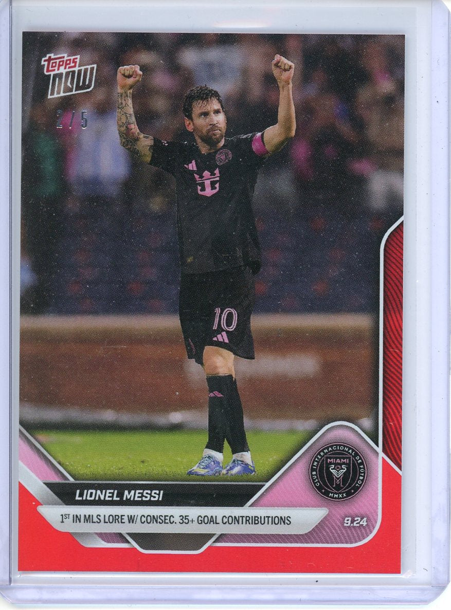 2025 Topps Now Lionel Messi 1st in MLS Lore w/ Consec 35 Goal Contributions Red /5