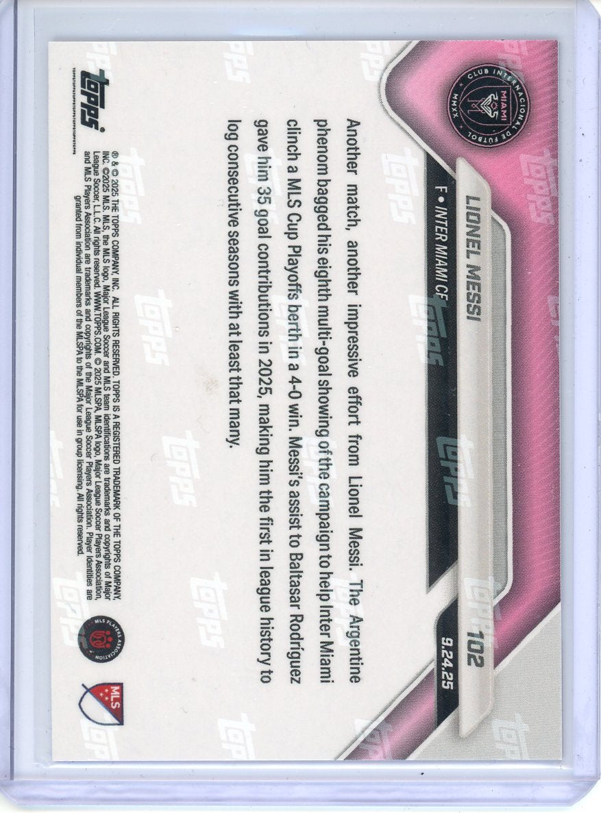 2025 Topps Now Lionel Messi 1st in MLS Lore w/ Consec 35 Goal Contributions Red /5