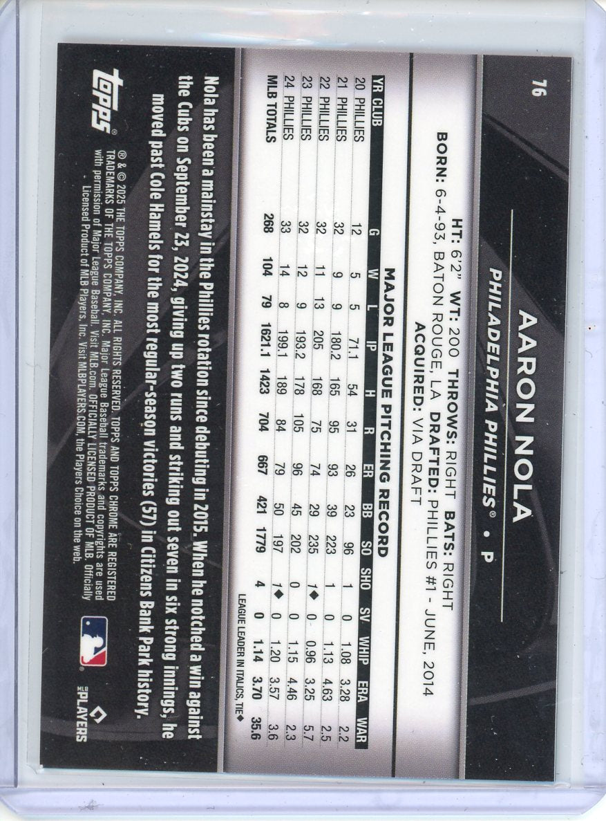 2025 Topps Chrome Black Aaron Nola Red Refractor /5 No. 76