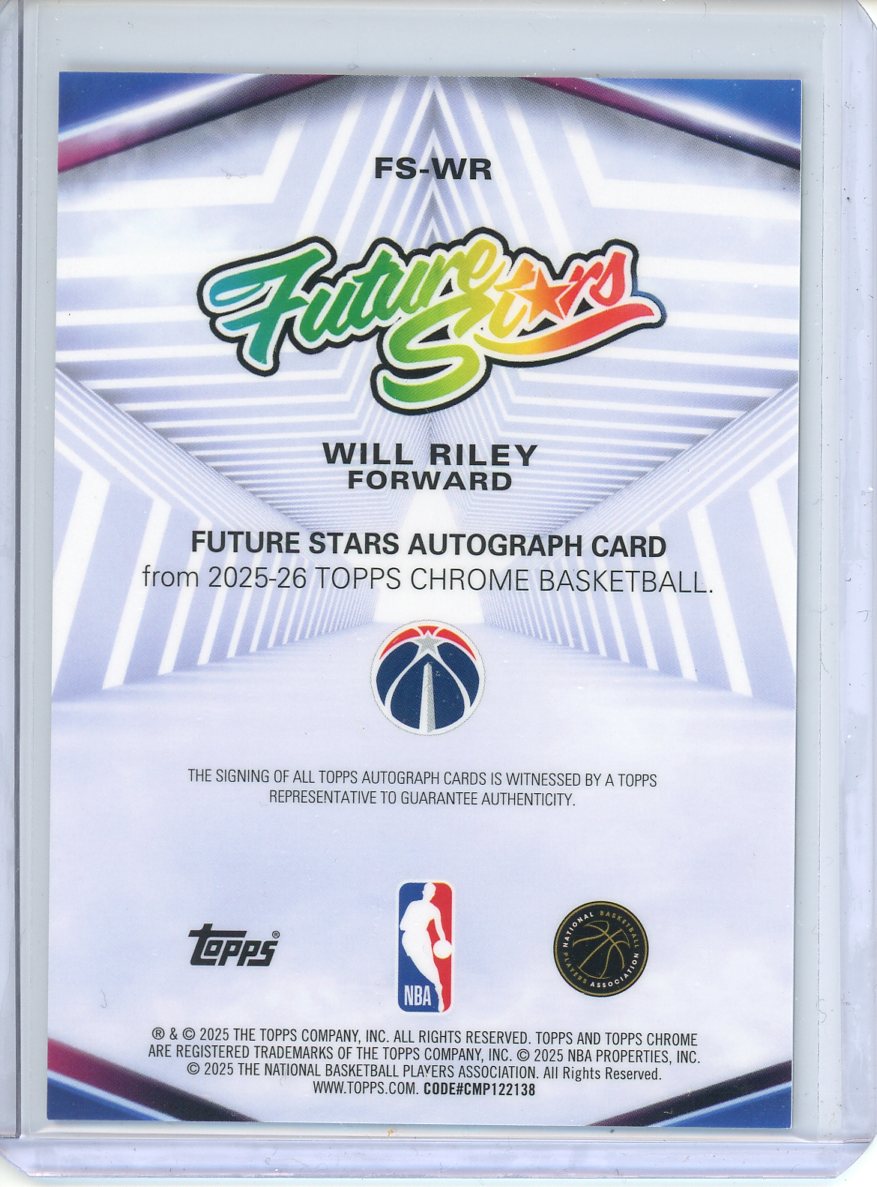 2025-26 Topps Chrome Will Riley RC #FS-WR Future Stars Auto /99