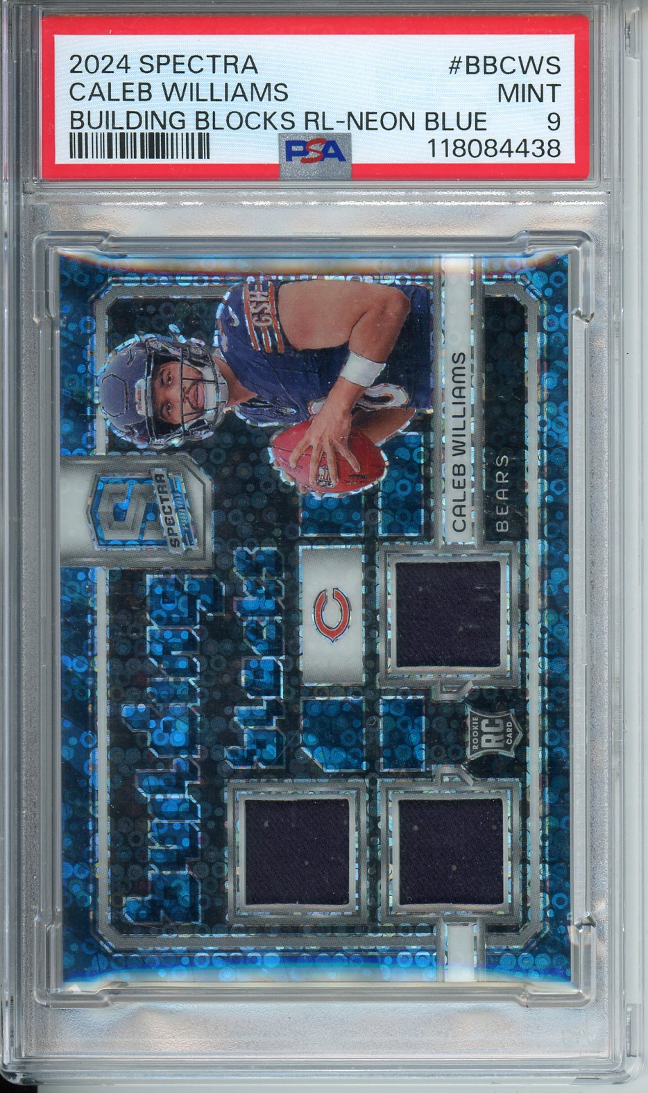 2024 Spectra Caleb Williams Building Blocks RL - Neon Blue #BBCWS PSA 9