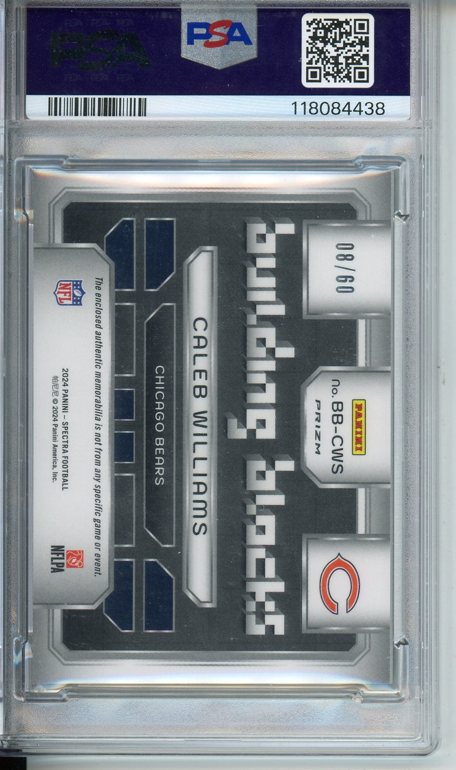 2024 Spectra Caleb Williams Building Blocks RL - Neon Blue #BBCWS PSA 9