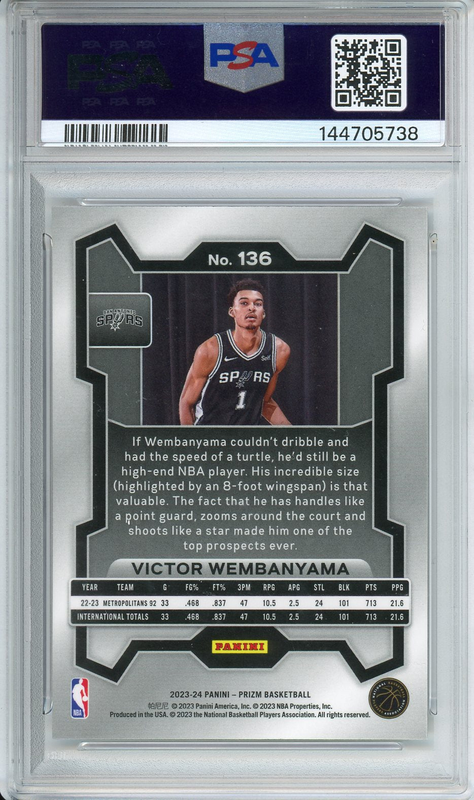 2023-24' Victor Wembanyama Prizm Basketball Rookie PSA 10