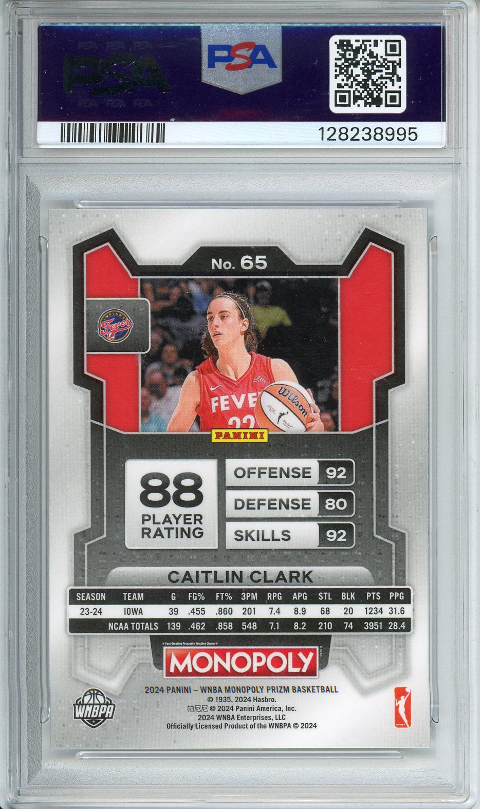 2024 Prizm Monopoly WNBA Caitlin Clark #65 PSA 10