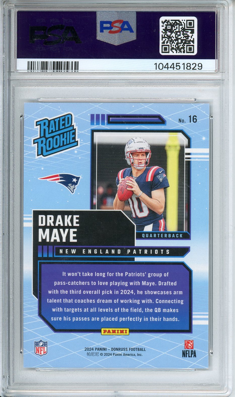 2024 DonRuss Drake Maye Rated Rookies Retro #16 PSA 10