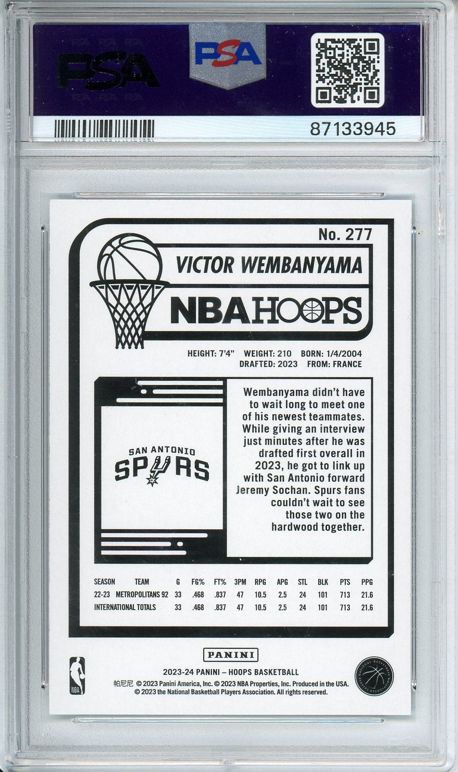 2023-24' Victor Wembanyama NBA Hoops Teal Explosion Basketball Rookie PSA 10
