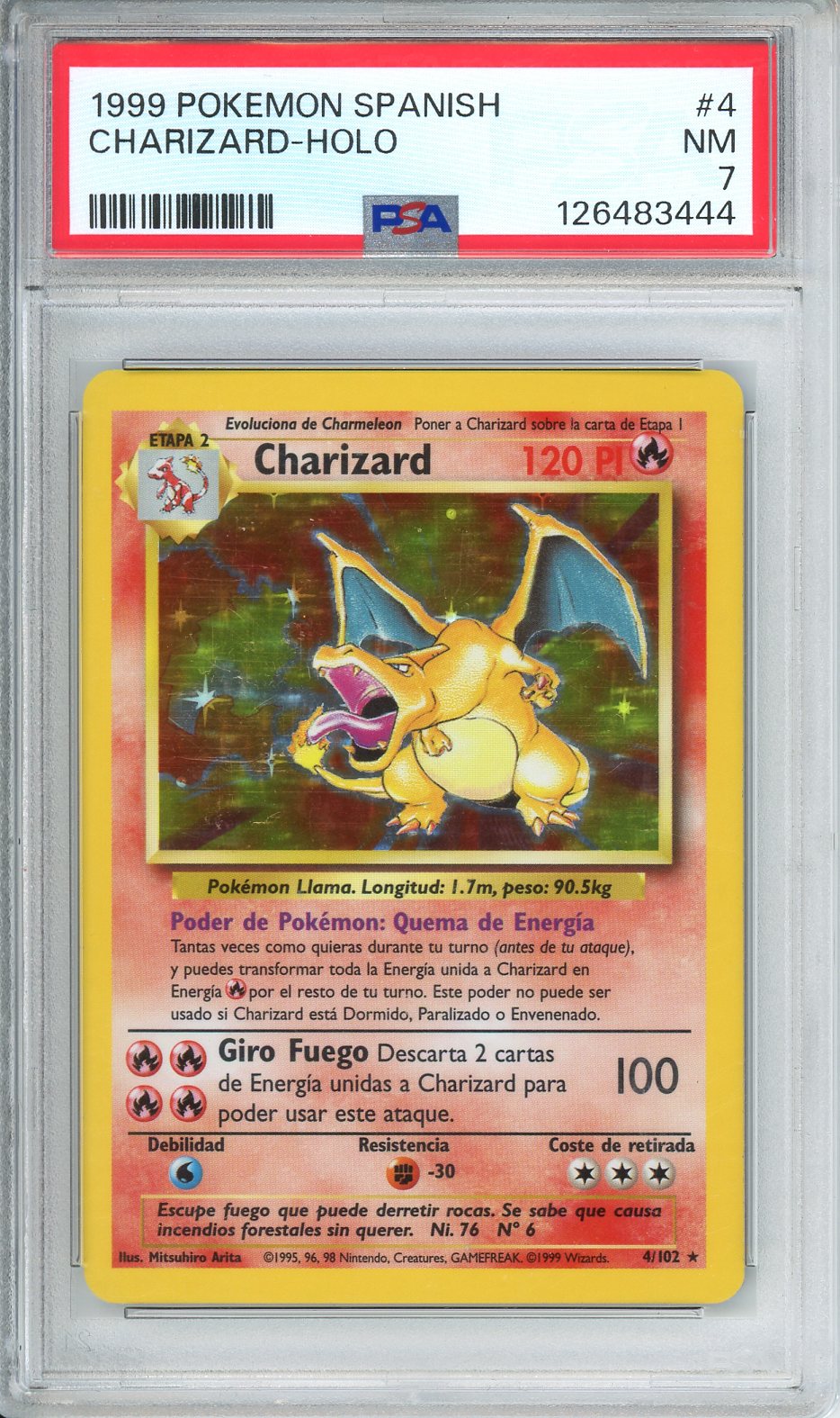 Pokemon 1999 Charizard Holo Spanish #4 PSA 7