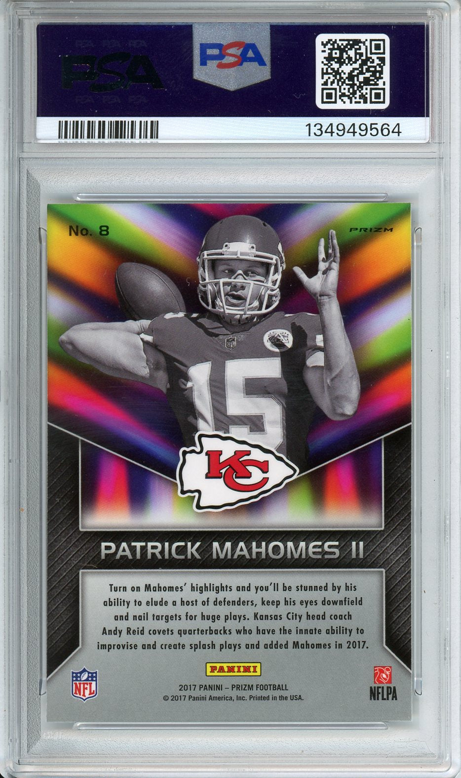 2017 Panini Prizm Patrick Mahomes Instant Impact #8 PSA 10
