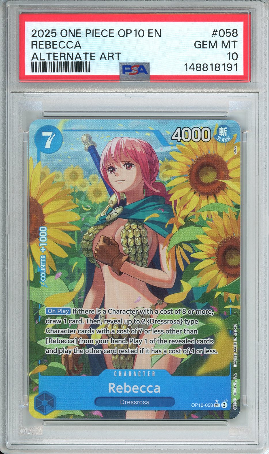 2025 One Piece OP 10 EN Rebecca Alternate Art #058 PSA 10