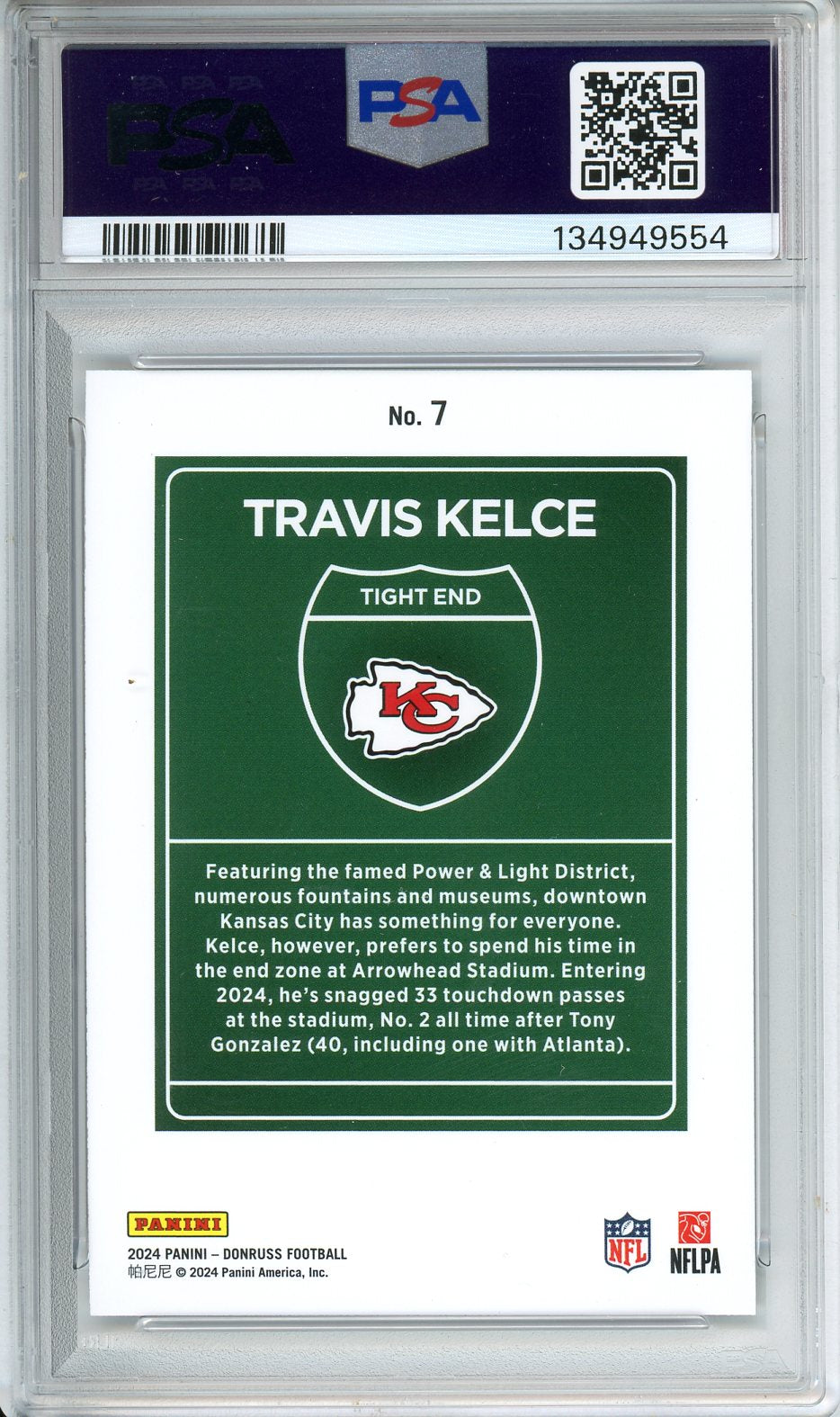 2024 Donruss Football Travis Kelce Downtown #7 PSA 10