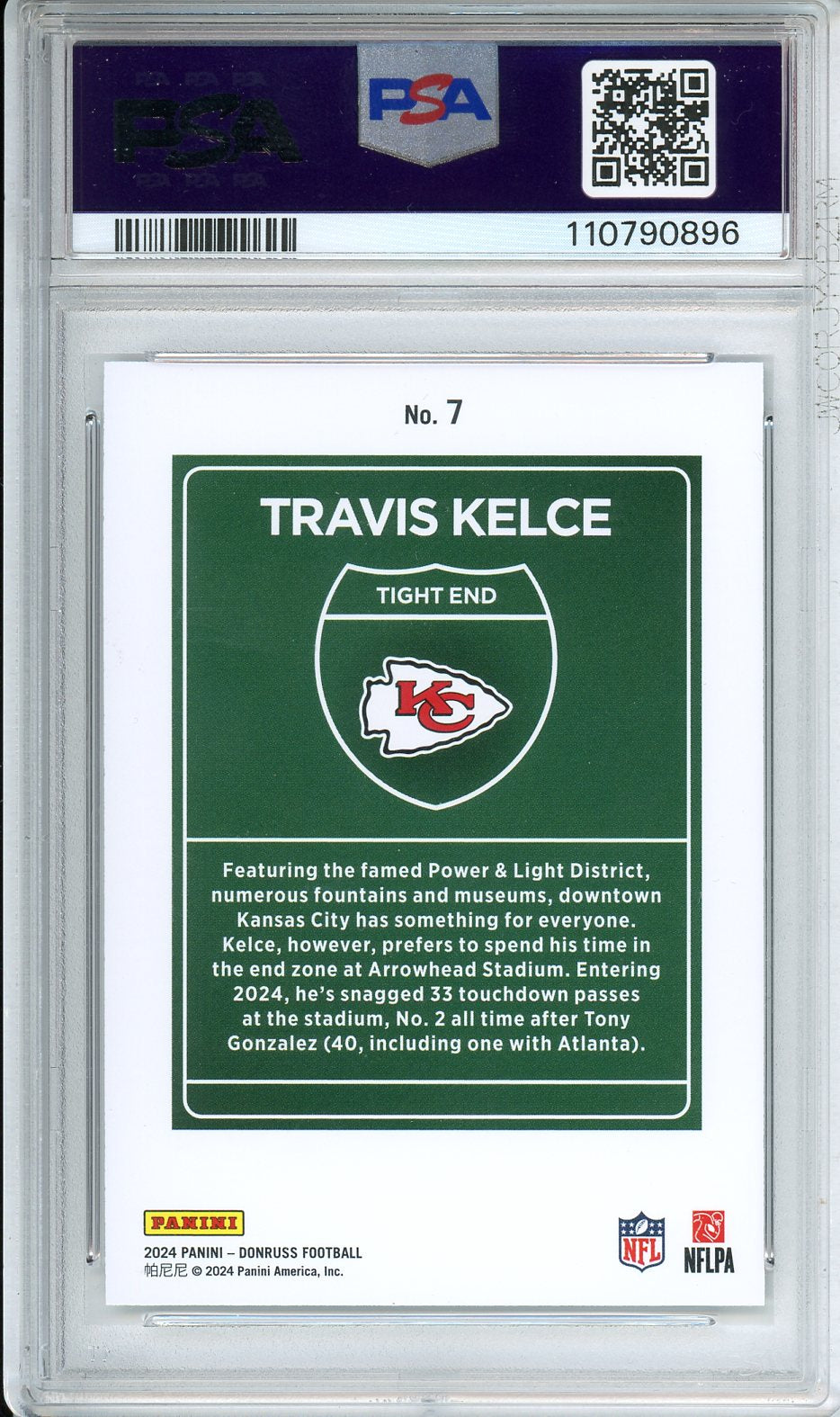 2024 Donruss Football Travis Kelce Downtown #7 PSA 8