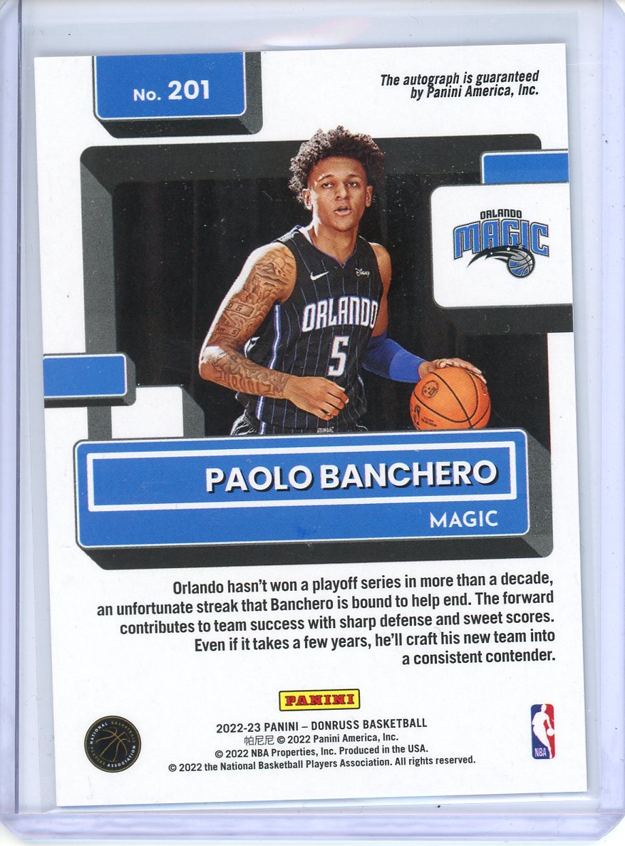2022/23 Donruss Basketball Paolo Banchero Rated Rookie Auto Choice 201