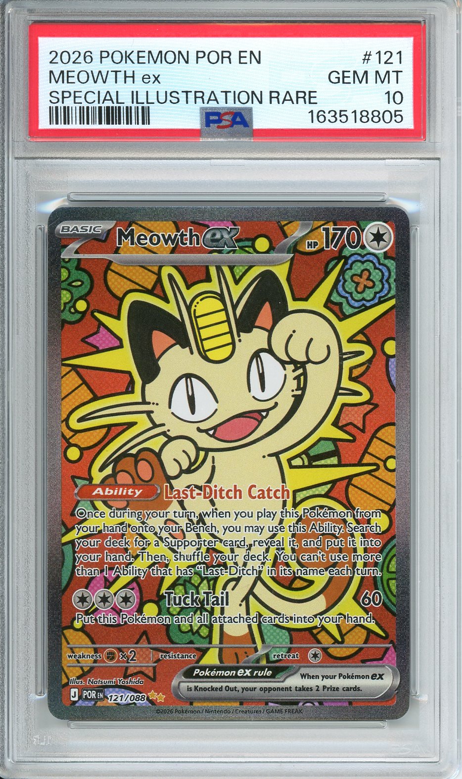 2026 Pokemon Por EN Meowth ex Special Illustration Rare #121 PSA 10