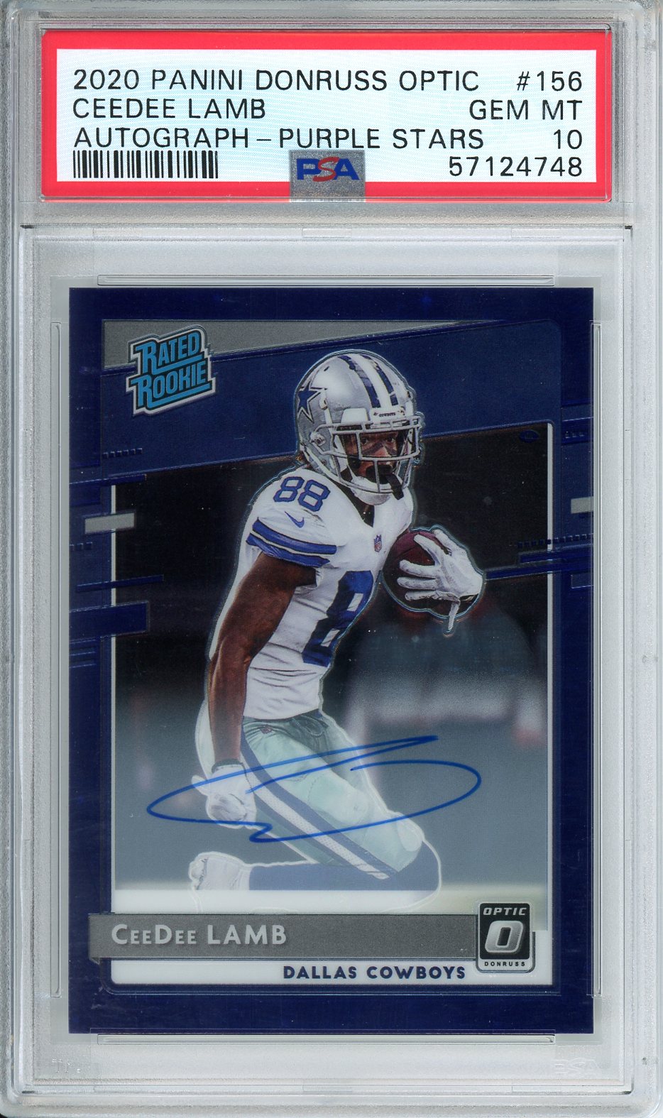 2020 Donruss Optic CeeDee Lamb Rookie Auto Purple Stars /50 #156 PSA 10