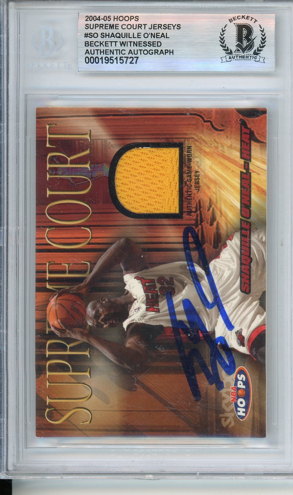 2004 - 05 Hoops Supreme Court Jerseys #SO SHaquille O'Neal Beckett Witnessed Authentic Autograph