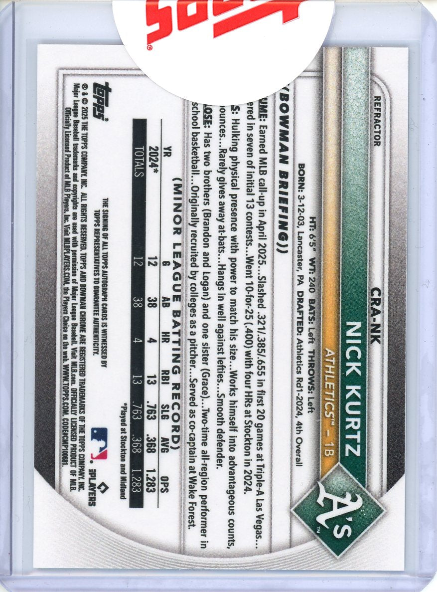 2025 Bowman Chrome Nick Kurtz Rookie Refractor Auto /499