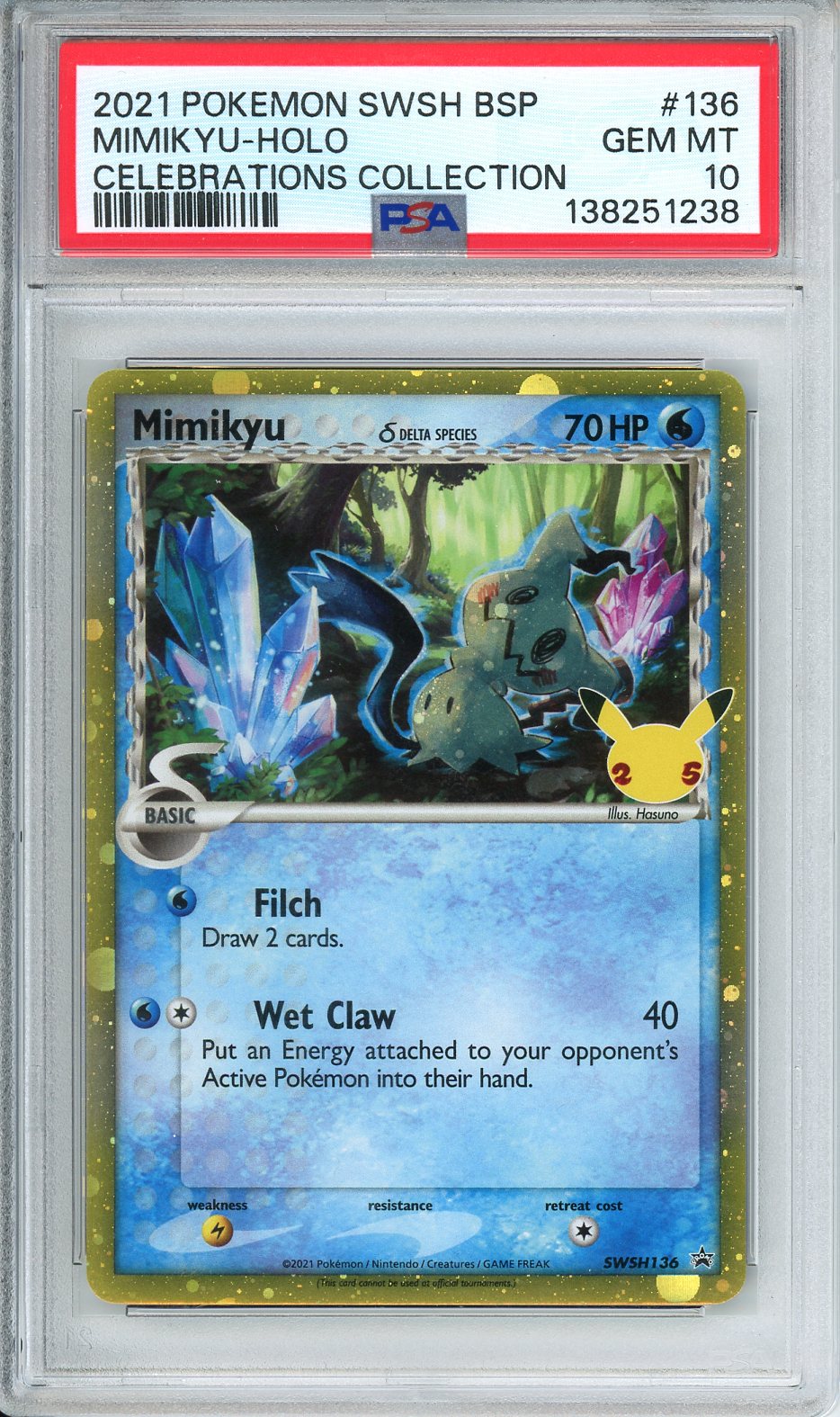 2021 Pokemon SWSH BSP Mimikyu - Holo Celebrations Collection #136 PSA 10