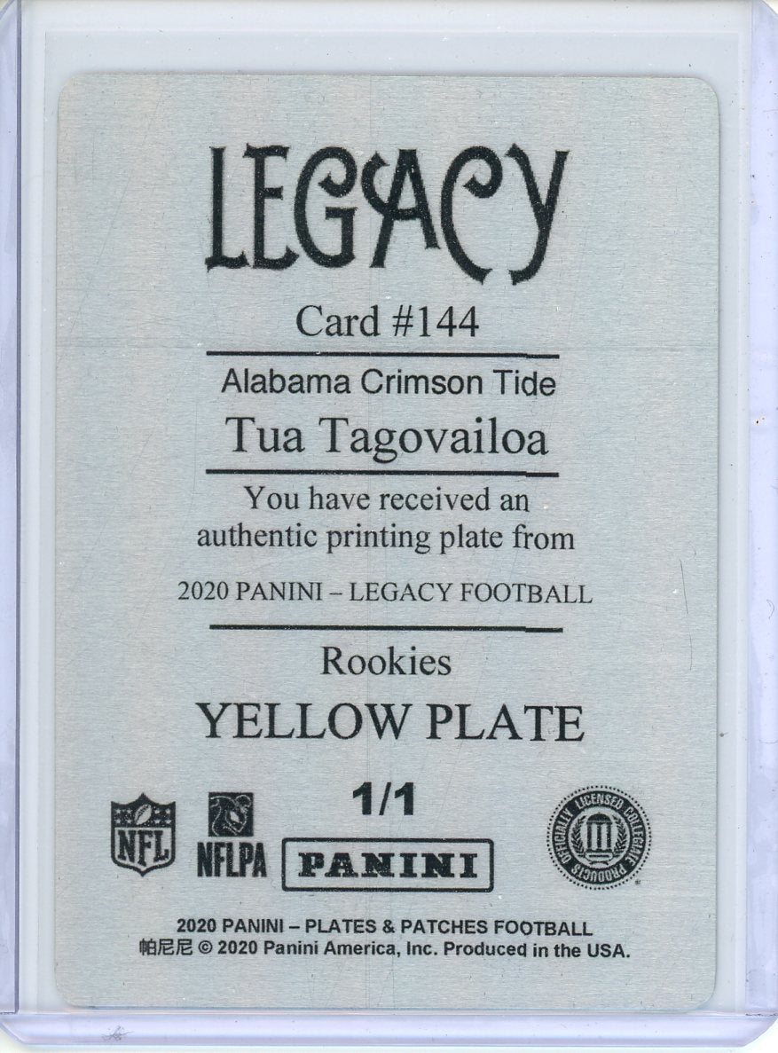 2020 Panini Legacy Tua Tagovailoa RC #144 Yellow Printing Plate 1/1
