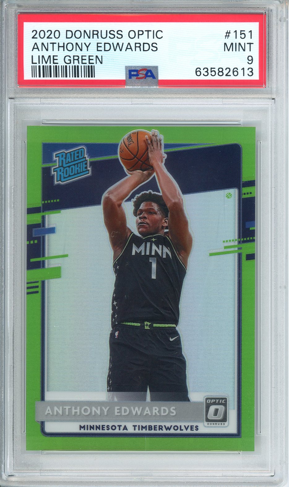 2020-21 Panini Donruss Optic Anthony Edwards RC #151 Lime Green /149 MINT PSA 9