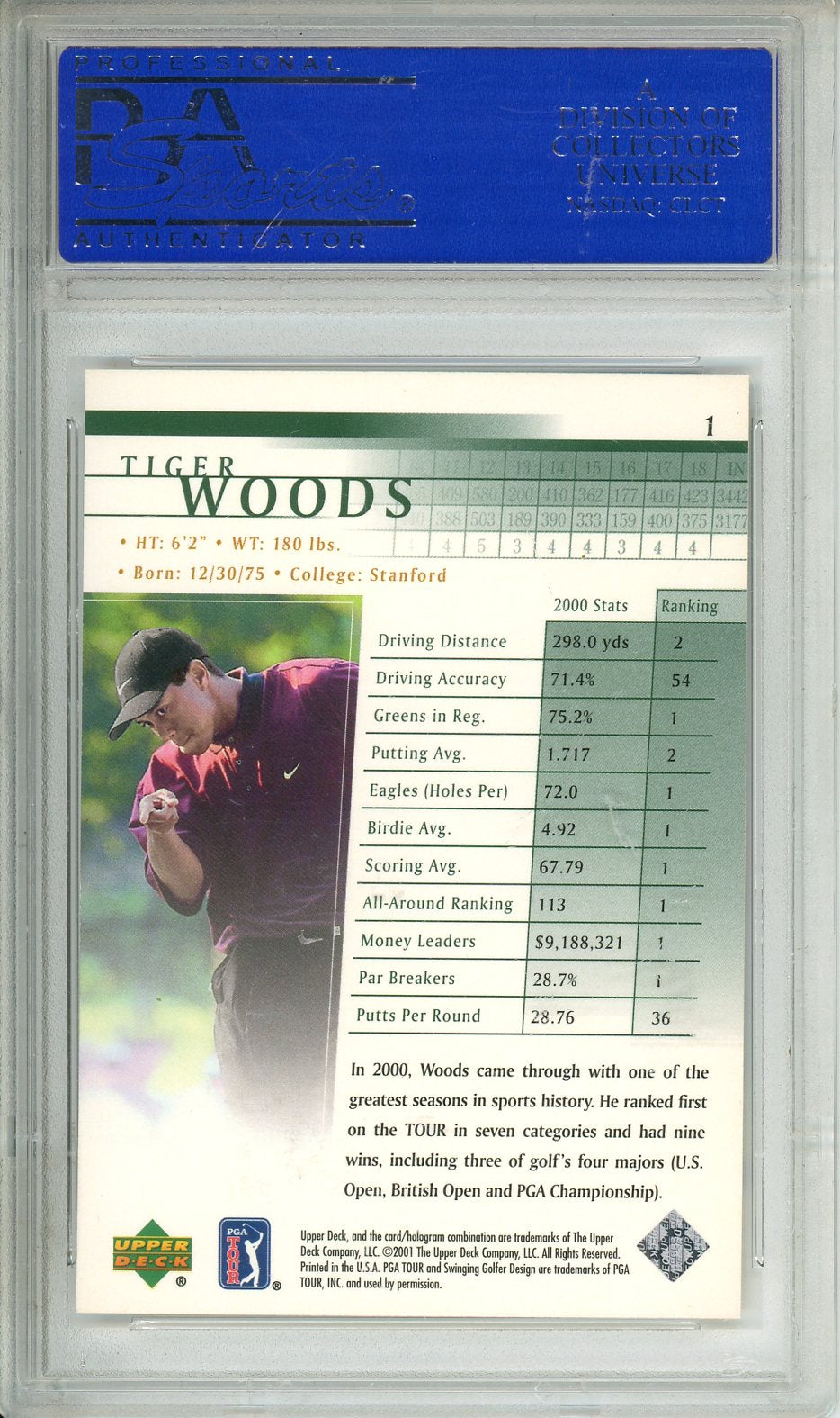 2001 Upper Deck Golf Tiger Woods #1 PSA 10