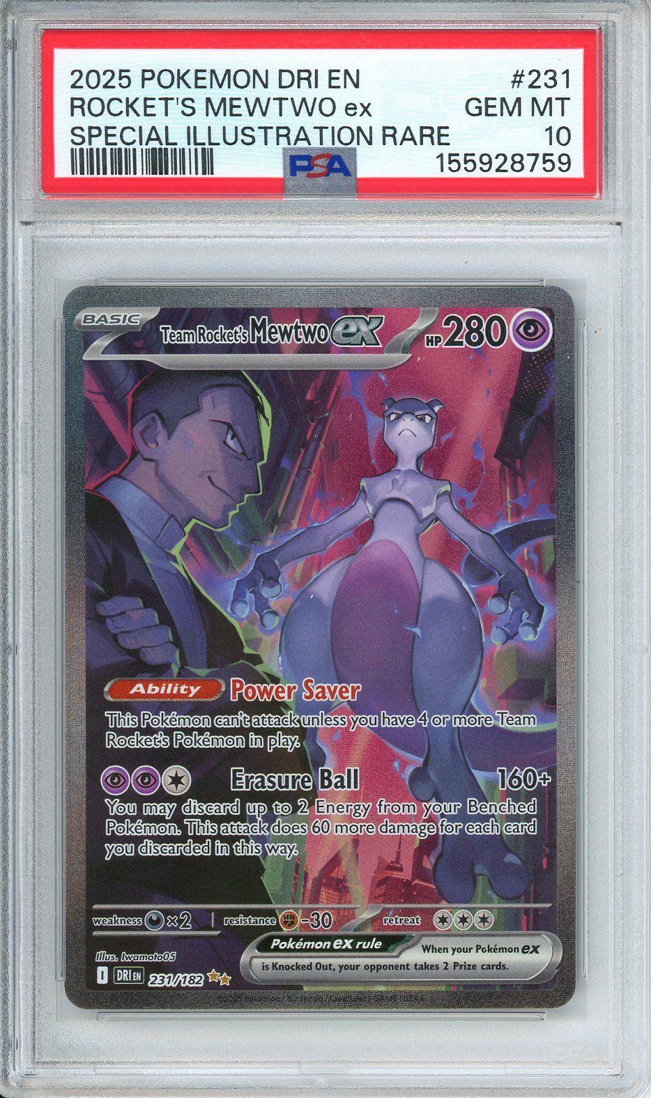 Team Rocket's Mewtwo ex (Destined Rivals 231/182) SIR GEM MINT PSA 10