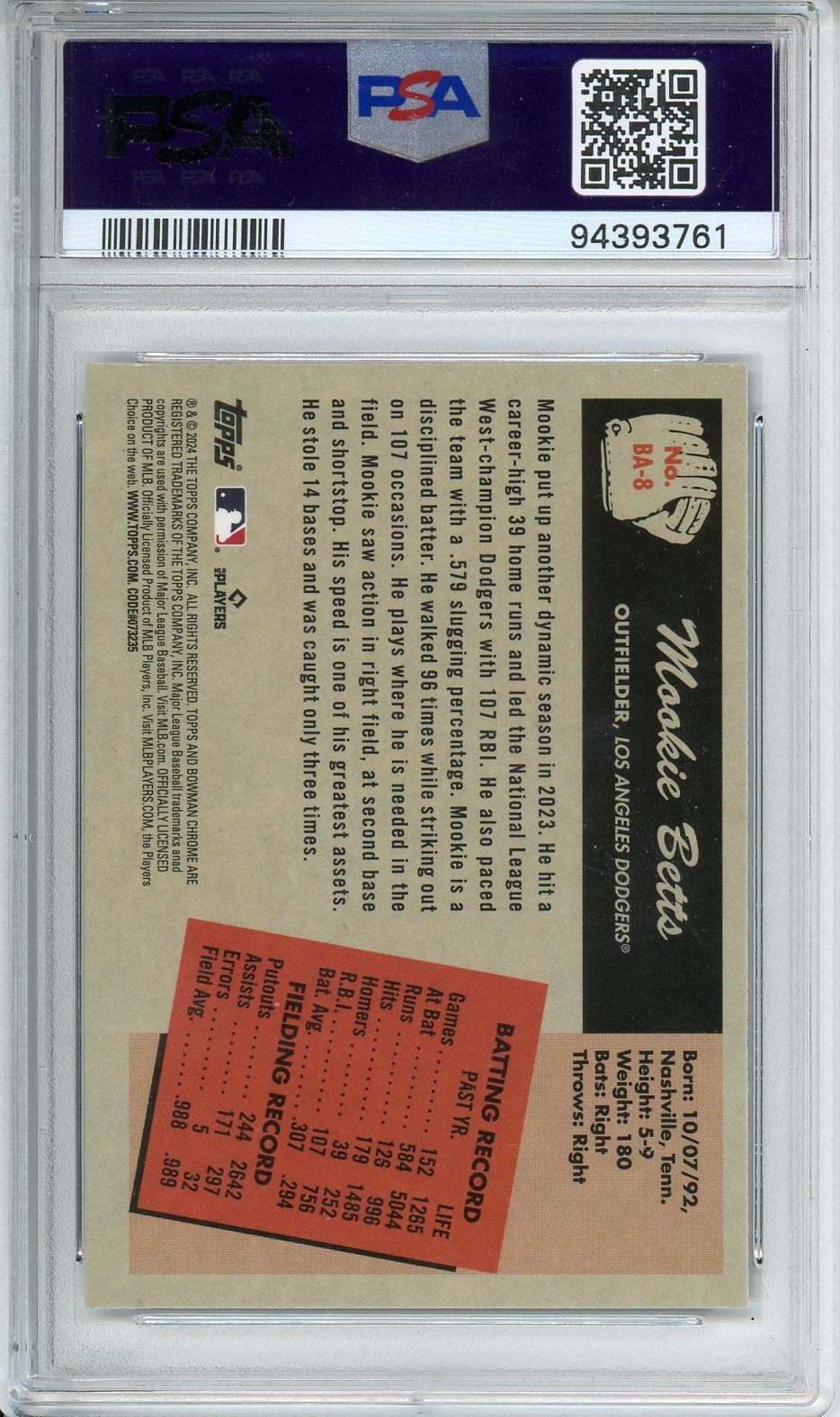 2024 Bowman Mookie Betts 1955 Anime PSA 9 #BA8