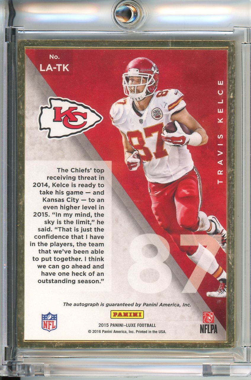 2015 Panini Luxe Travis Kelce White Autograph Gold Border 18/25 LA-TK