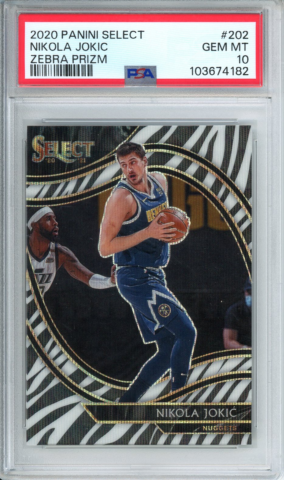 2020 Panini Select Basketball Nikola Jokic Zebra Prizm Courtside PSA 10 #202