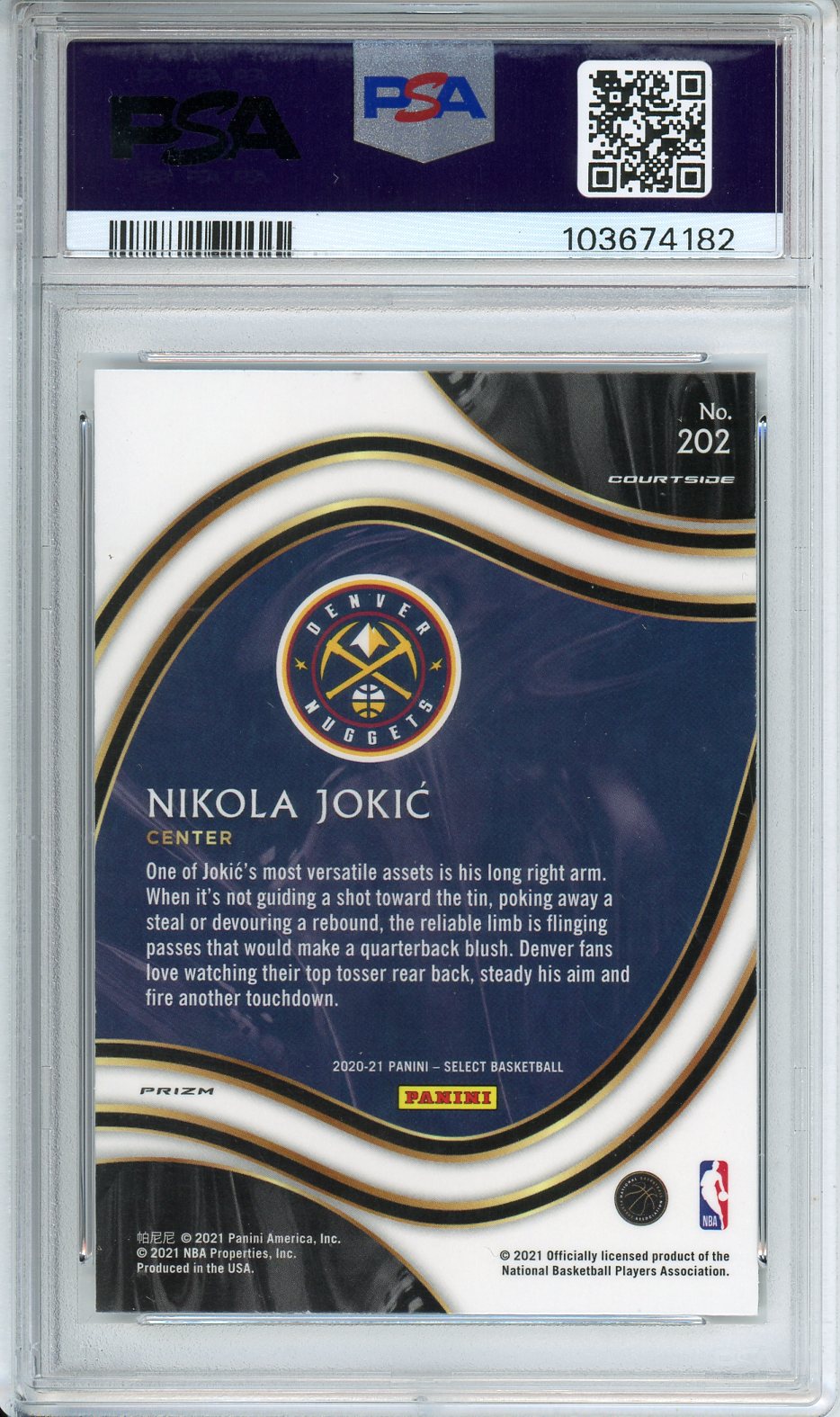 2020 Panini Select Basketball Nikola Jokic Zebra Prizm Courtside PSA 10 #202