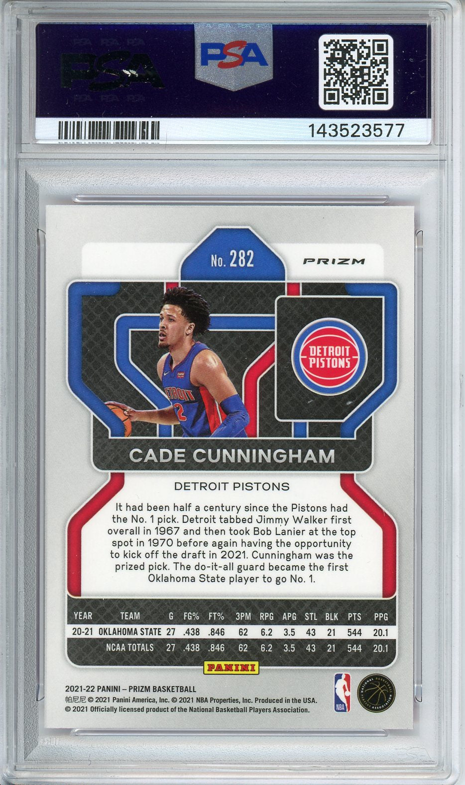 2021 Panini Prizm Cade Cunningham RC Pink Ice PSA 8