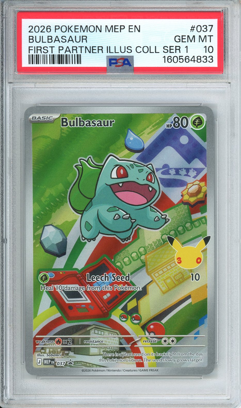 2026 Pokemon MEP EN Bulbasuar First Partner Illus Coll Ser 1 #037 PSA 10
