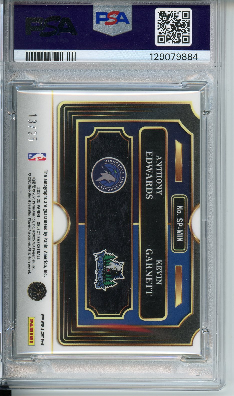 2024 Select Anthony Edwards / Kevin Garnett Select Pairings Auto Tie-Dye #13/25 PSA 10
