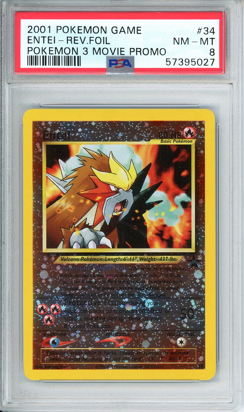 2001 Pokemon Game Entei - Rev . Foil Pokemon 3 Movie Promo #34 PSA 8