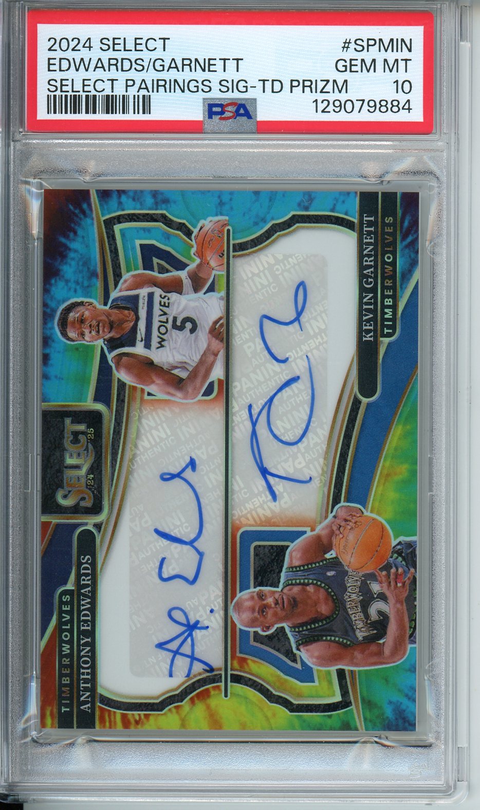 2024 Select Anthony Edwards / Kevin Garnett Select Pairings Auto Tie-Dye #13/25 PSA 10