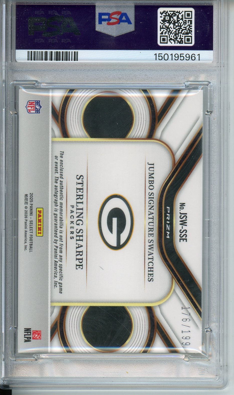 2025 Select Sterling Sharpe Jumbo Siganture Swatches Prizm Auto PSA 10 JSW-SSE GEM MT