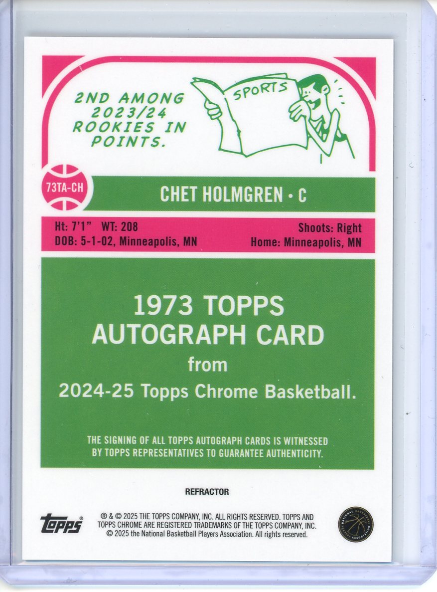 2024-25 Topps Chrome Chet Holmgren 1973 Refractor Autograph