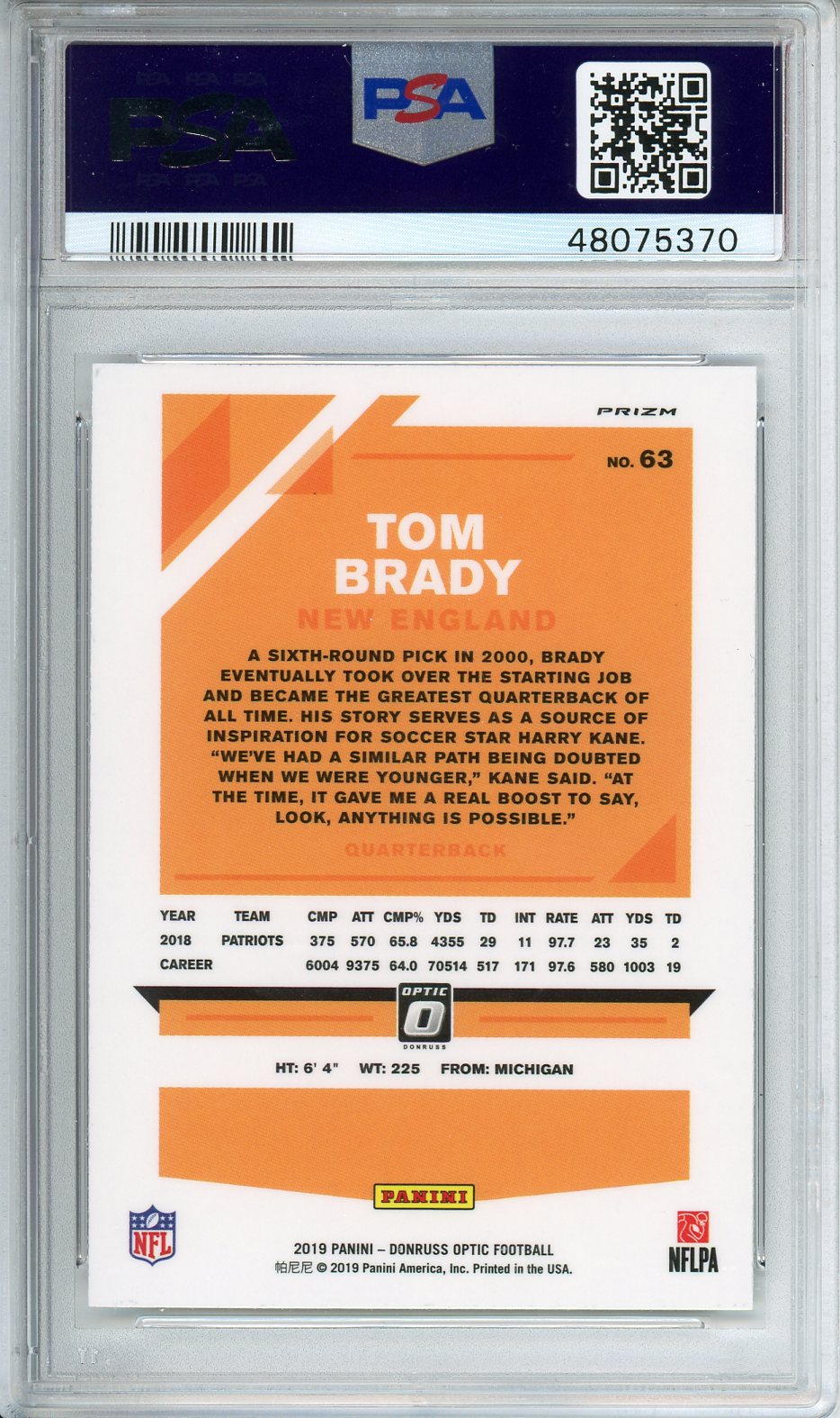 2019 Panini DonRuss Optic Tom Brady Holo #63 PSA 10