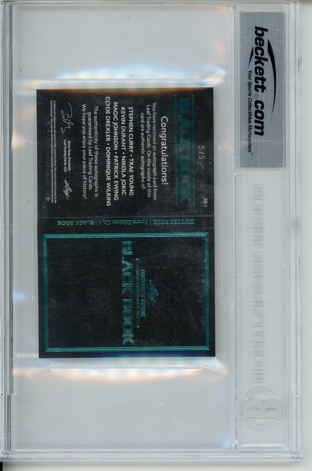 2023 History Book Curry/Johnson/Young/Ewing/Drexler/Durant/Wilkins/Jokic Auto /5 BGS 9