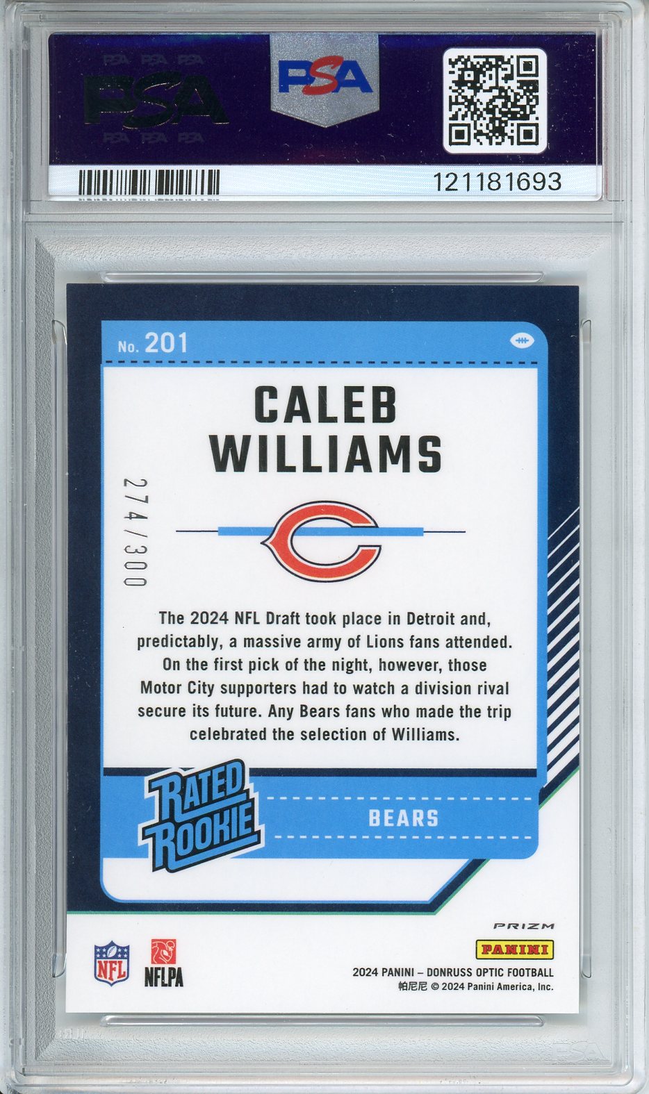 2024 Donruss Optic Caleb Williams Wave #201 PSA 10