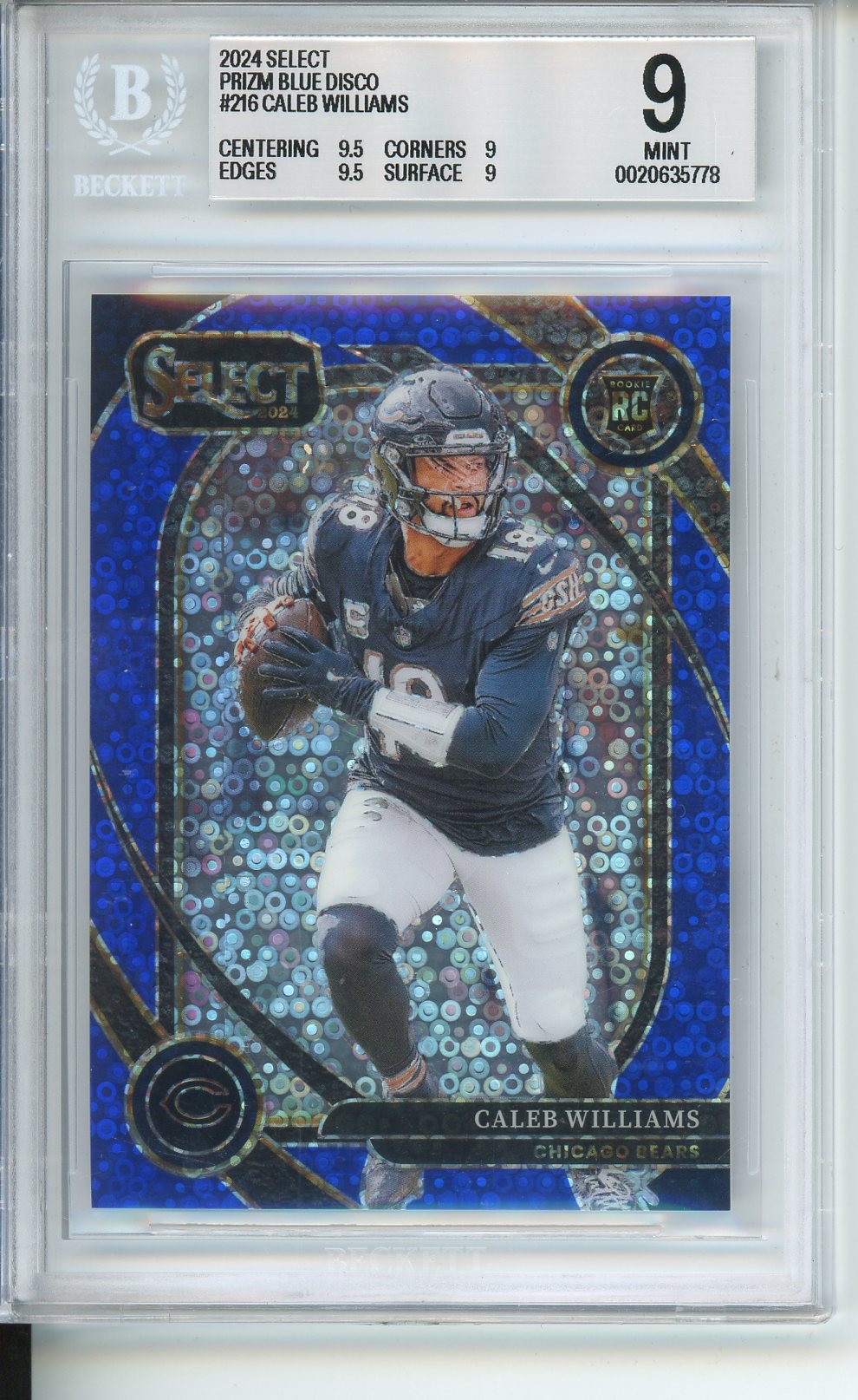 2024 Select Prizm Blue Disco #216 Caleb Williams Beckett 9