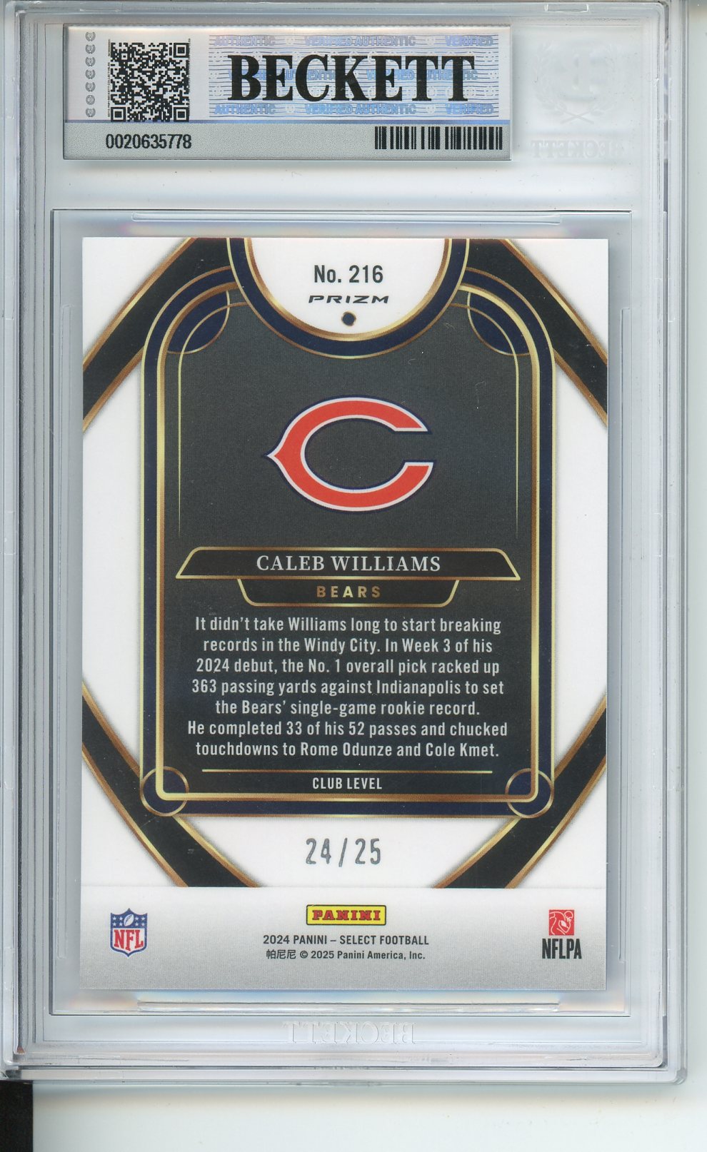 2024 Select Prizm Blue Disco #216 Caleb Williams Beckett 9