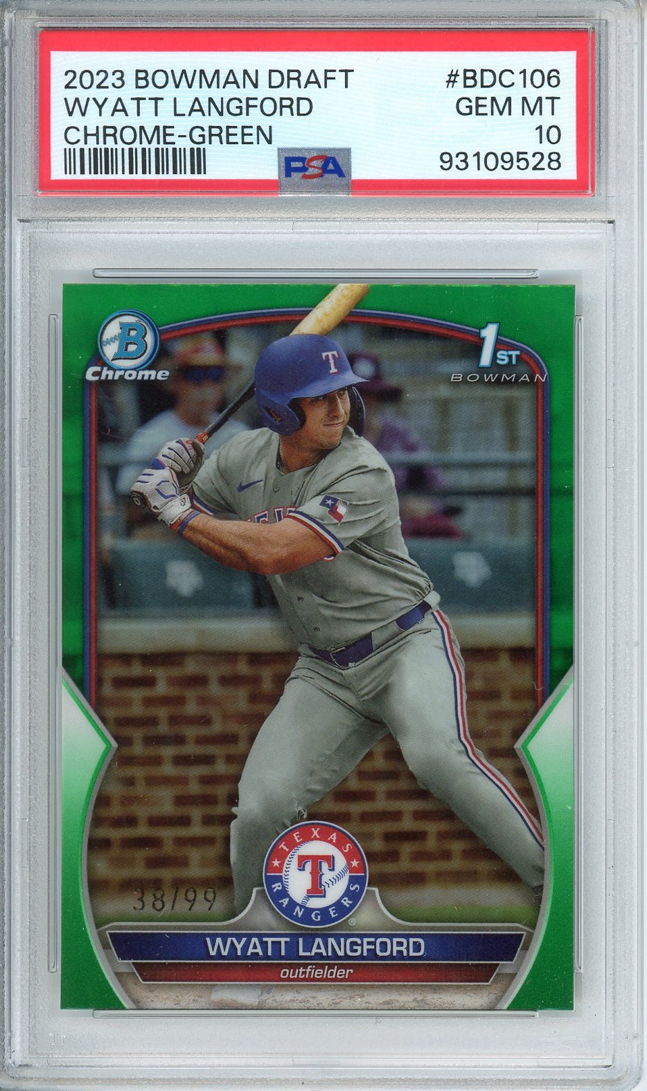 2023 Bowman Draft Wyatt Langford #BDC-106 Chrome Green GEM MINT PSA 10