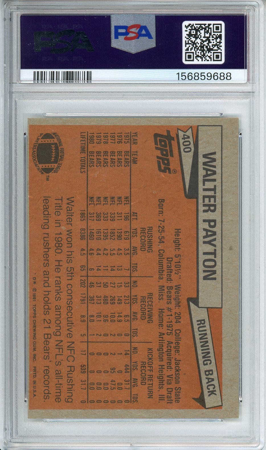 1981 Topps Walter Payton #400 PSA 4